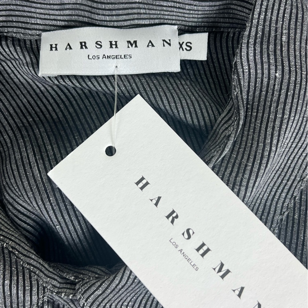 Harshman | Silk & Linen Quiet Luxury Drea Tunic Top Charcoal Stripes | XS - Picture 10 of 14